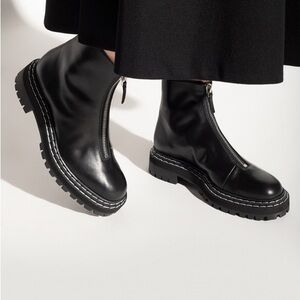 Proenza Schouler Black Front Zipper Ankle Boots Chunky Platform Lug Sole
